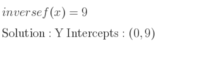 The inverse of f(x)=9 is Y Intercepts: (0,9)